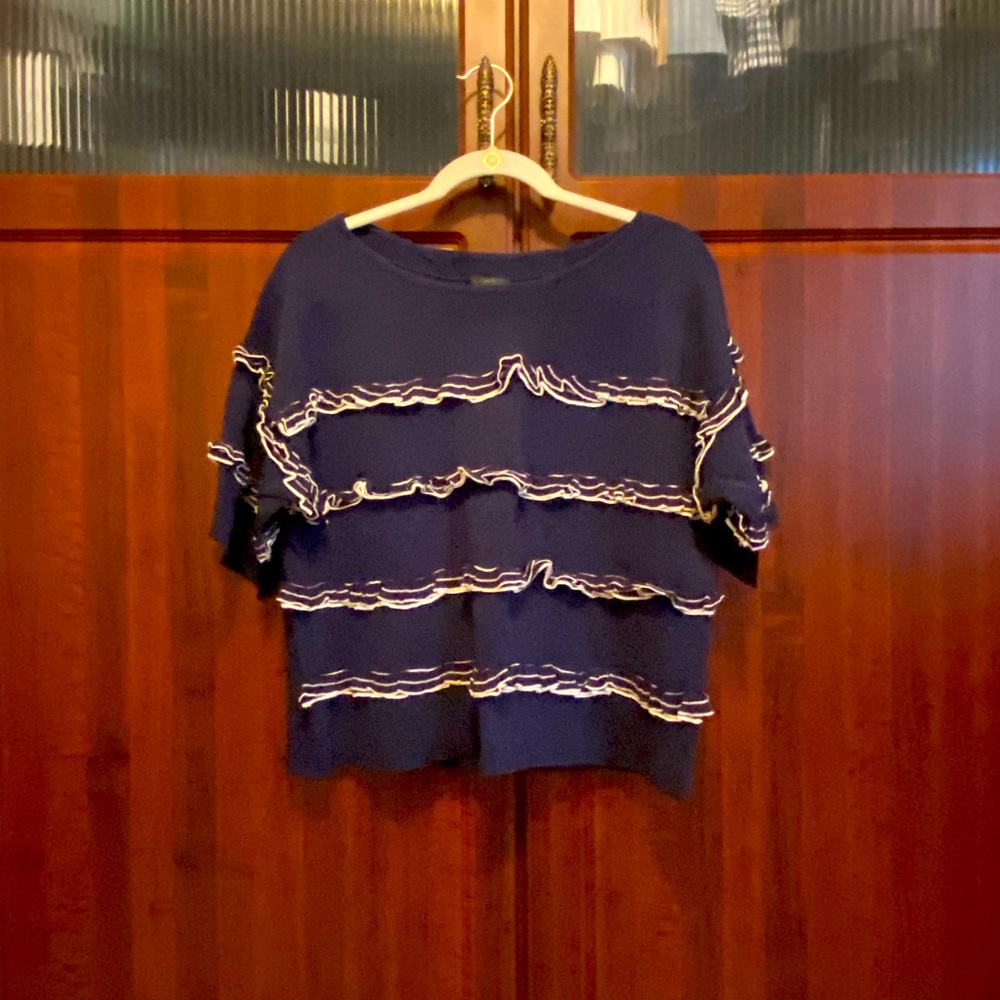 J CREW Navy Ruffled Sweater